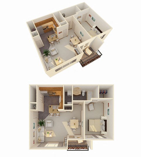 Floor plan for 1 bed, 1 bath, 789 sqft